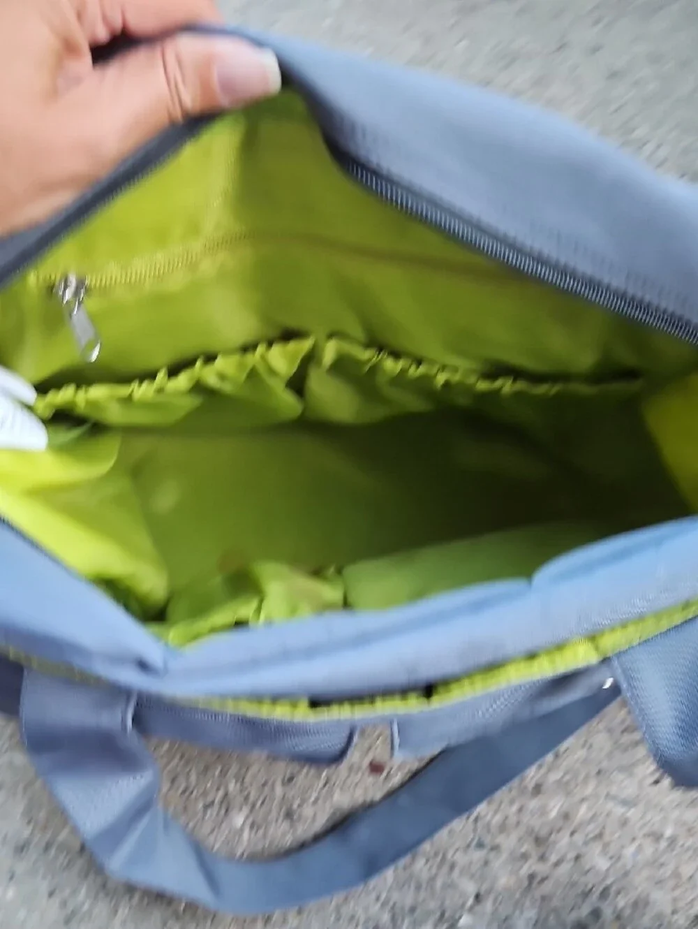 Gray Baby Bag with Lime Green Interior - Women's Diaper Tote